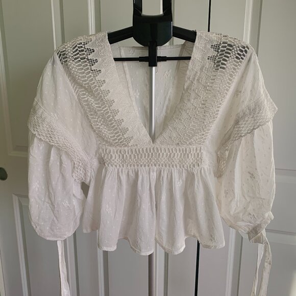 Free People Drive You Mad Embroidery Lace Crop Blouse Top Sz S Off White - Picture 1 of 13